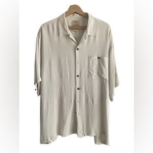 Luau Cream 100%‎ Finest Silk Bacardi Embroidered Button Up Hawaiian Shirt Sz XL